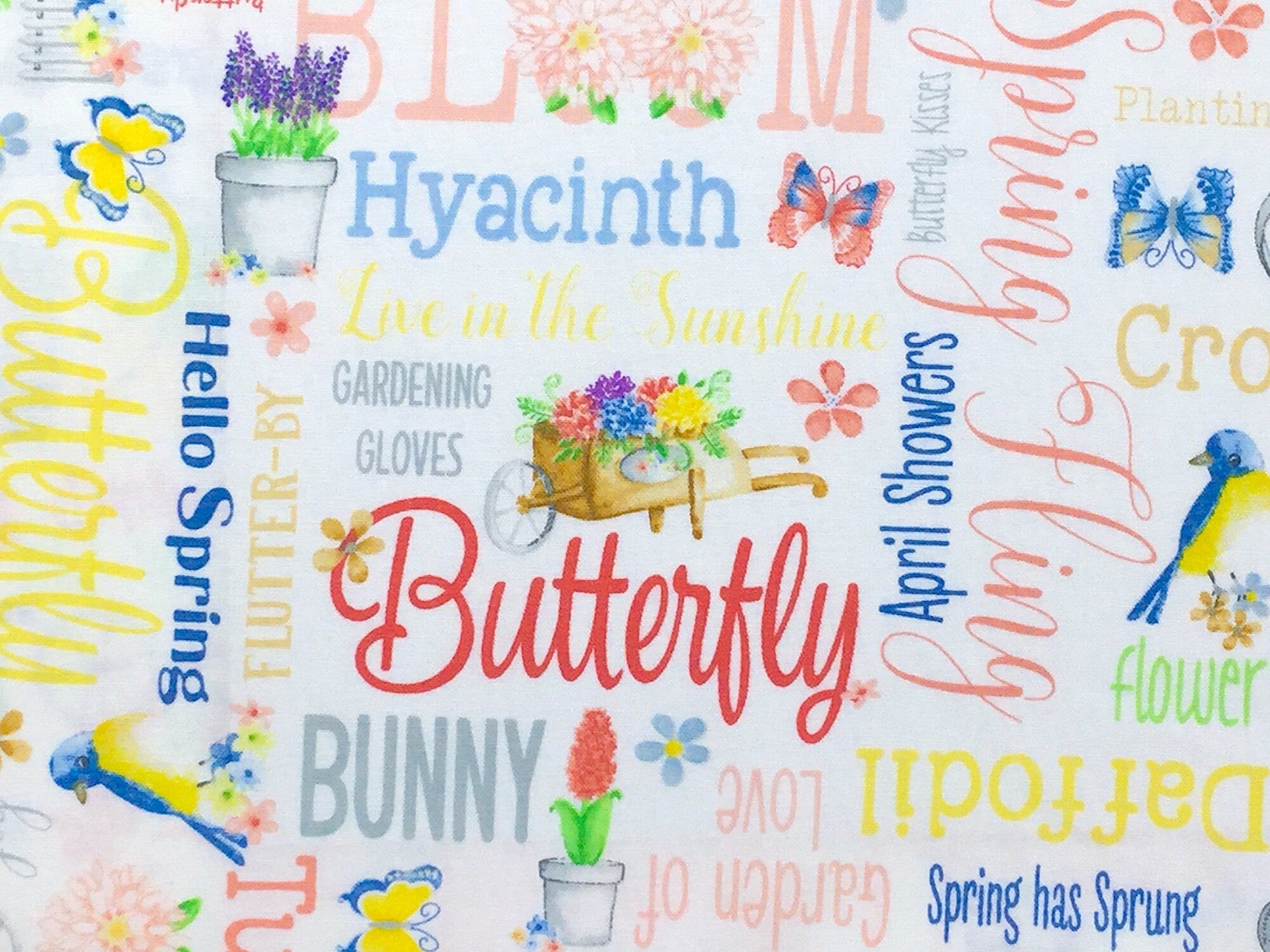 Bunnies & Blossoms - Spring Garden white - Spring Fabric - Kanvas Studio - Cotton Fabric - EAST-07