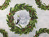 Close up of a bear snowman and bear inside a wreath.