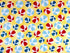 This yellow fabric is part of the Weekend Retreat collection and is covered with red, blue and white beach balls.