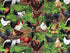 This fabric is called Farm Animals and is covered with dirt, grass, chickens and roosters.