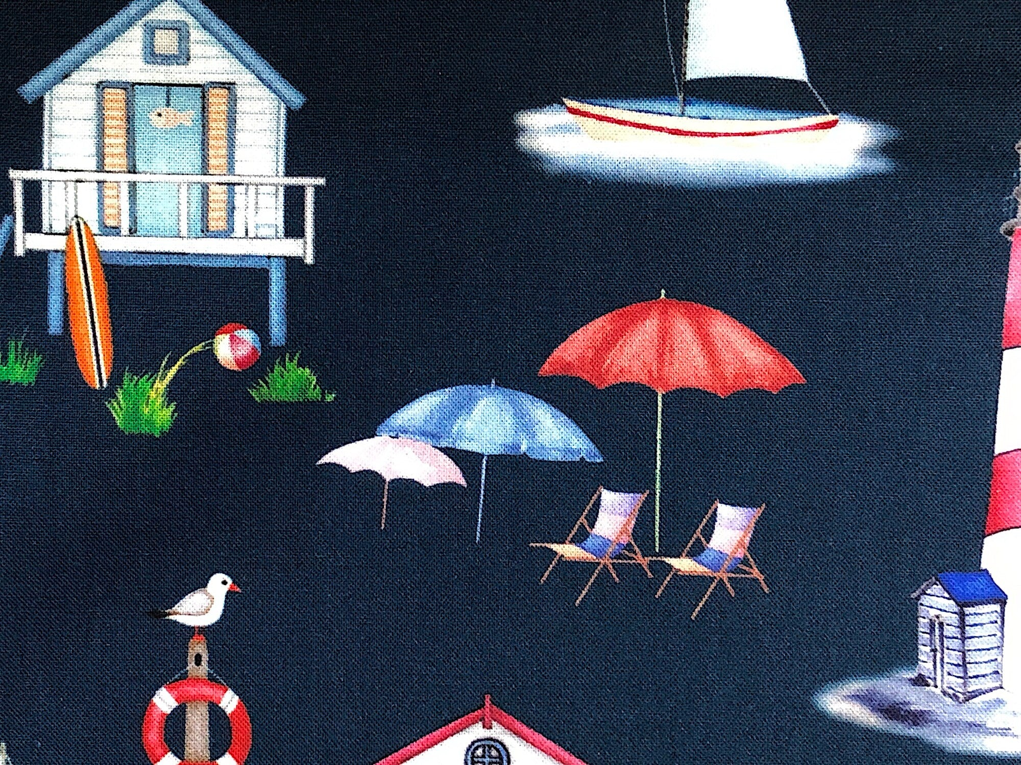 Close up of beach chairs and umbrellas.