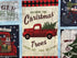 Close up of a red truck with a tree in the back and the words southern pine, Christmas Trees fresh cut free delivery.