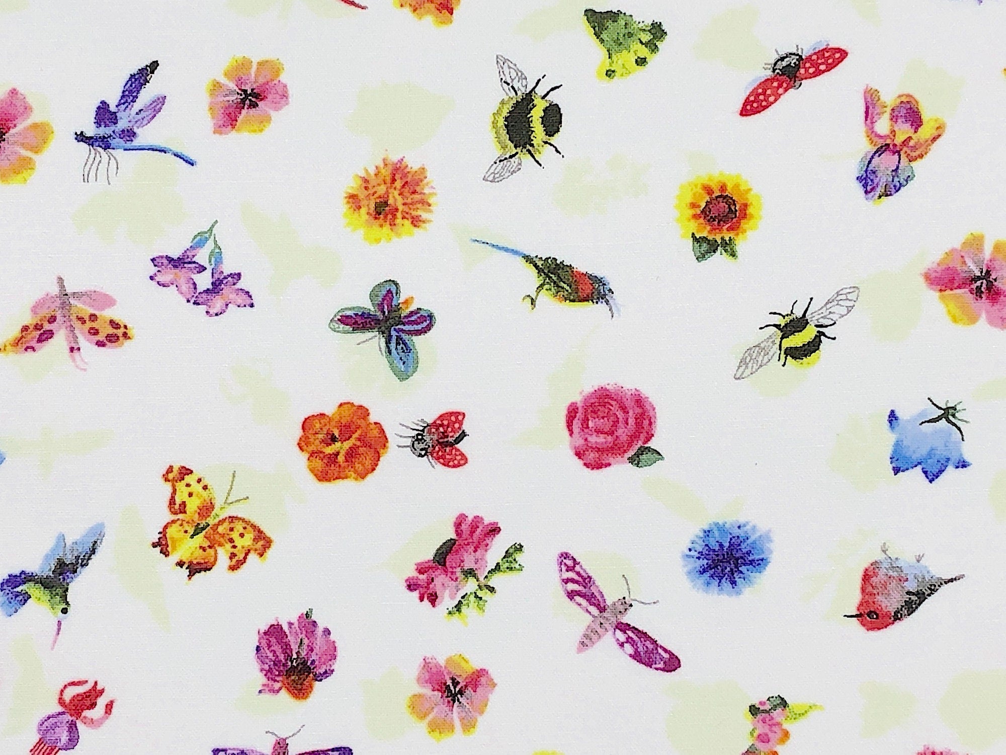 Flower Talk Hummingbirds and Flowers - Flower Fabric - Hummingbird Fabric - Butterfly Fabric - Cotton Fabric - FL-216