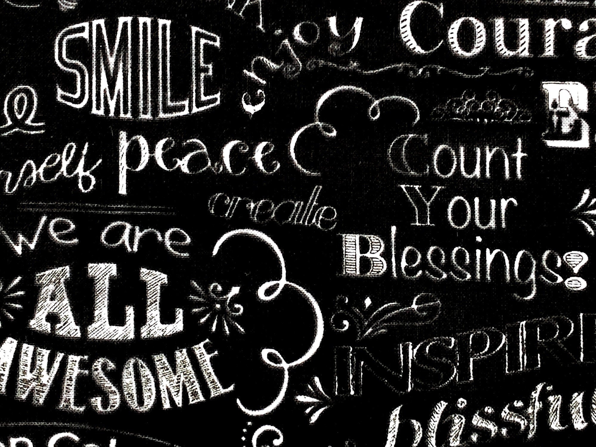 Close up of smile, peace, count your blessings and more.