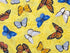 Blue, white and yellow butterflies on a yellow background.
