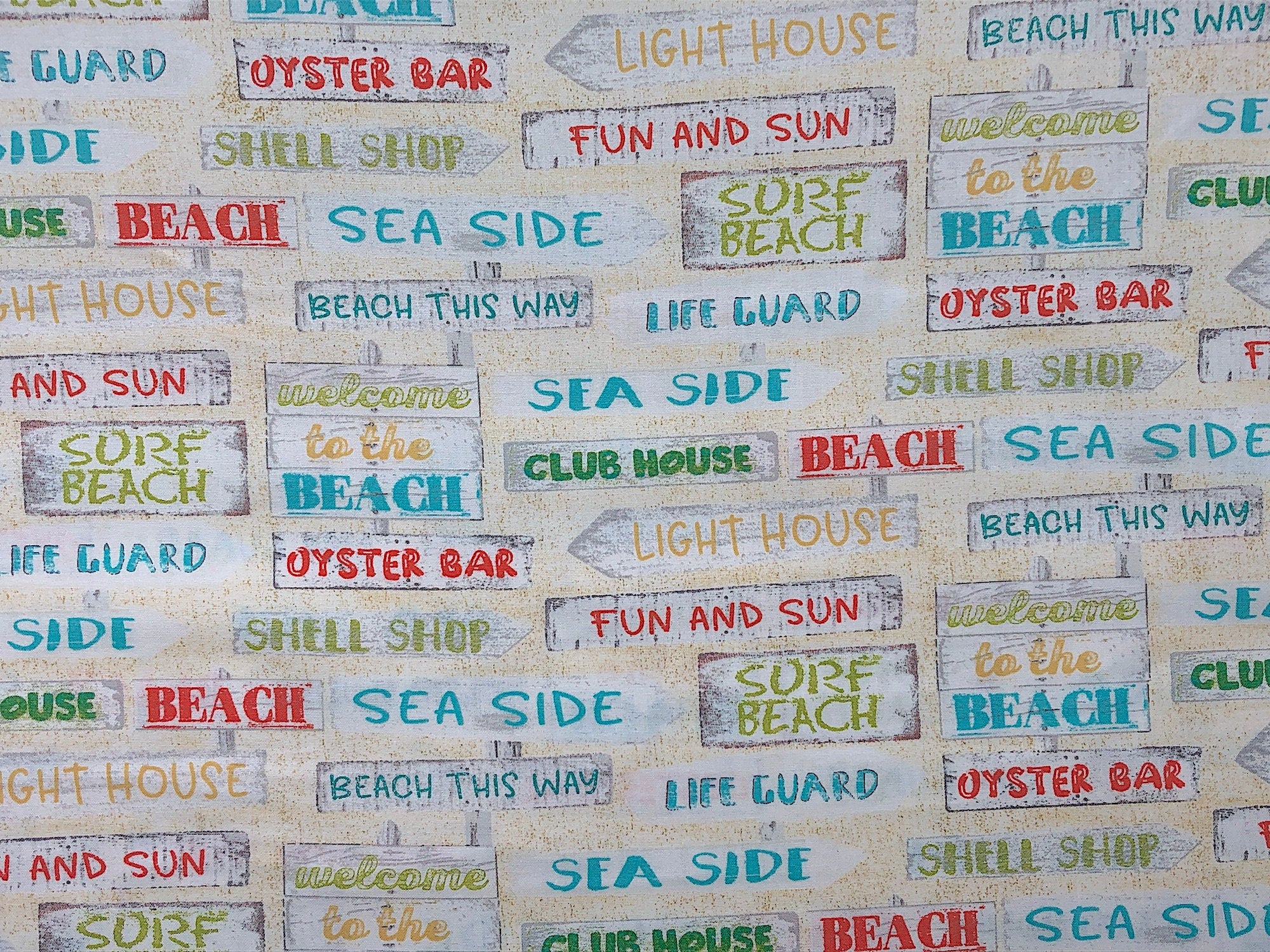 Beach Signs - Beach Travel - Beth Albert - Nautical Fabric - Cotton Fabric - NAU-97