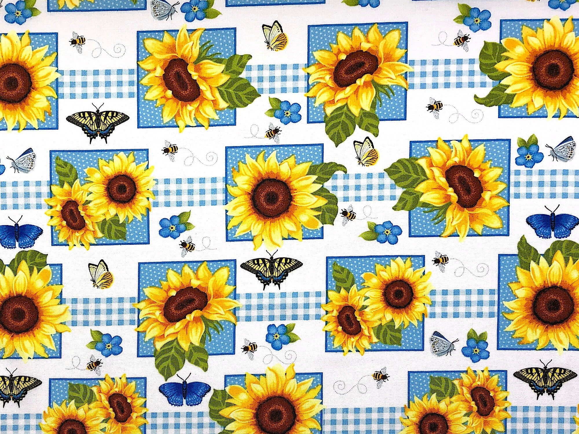Sunflower Fabric - Sunflower Squares - Sunny Sunflowers - Studio E Fabric - Cotton Fabric - FL-232