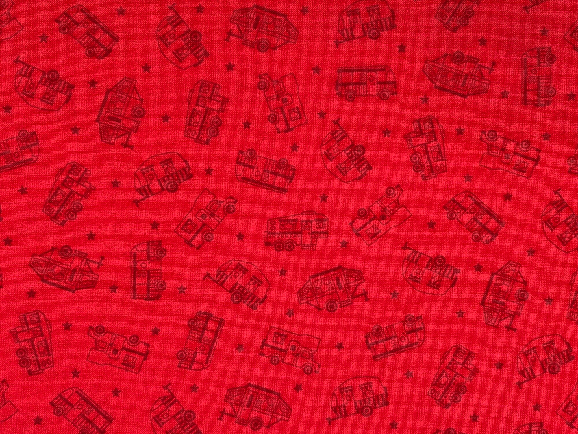 This fabric is called tone on tone campers and is covered with travel trailers, campers on trucks, 5th wheels pop up tents, and 5th wheels. This fabric is part of the Roaming Holiday Collection by Pam Bocko