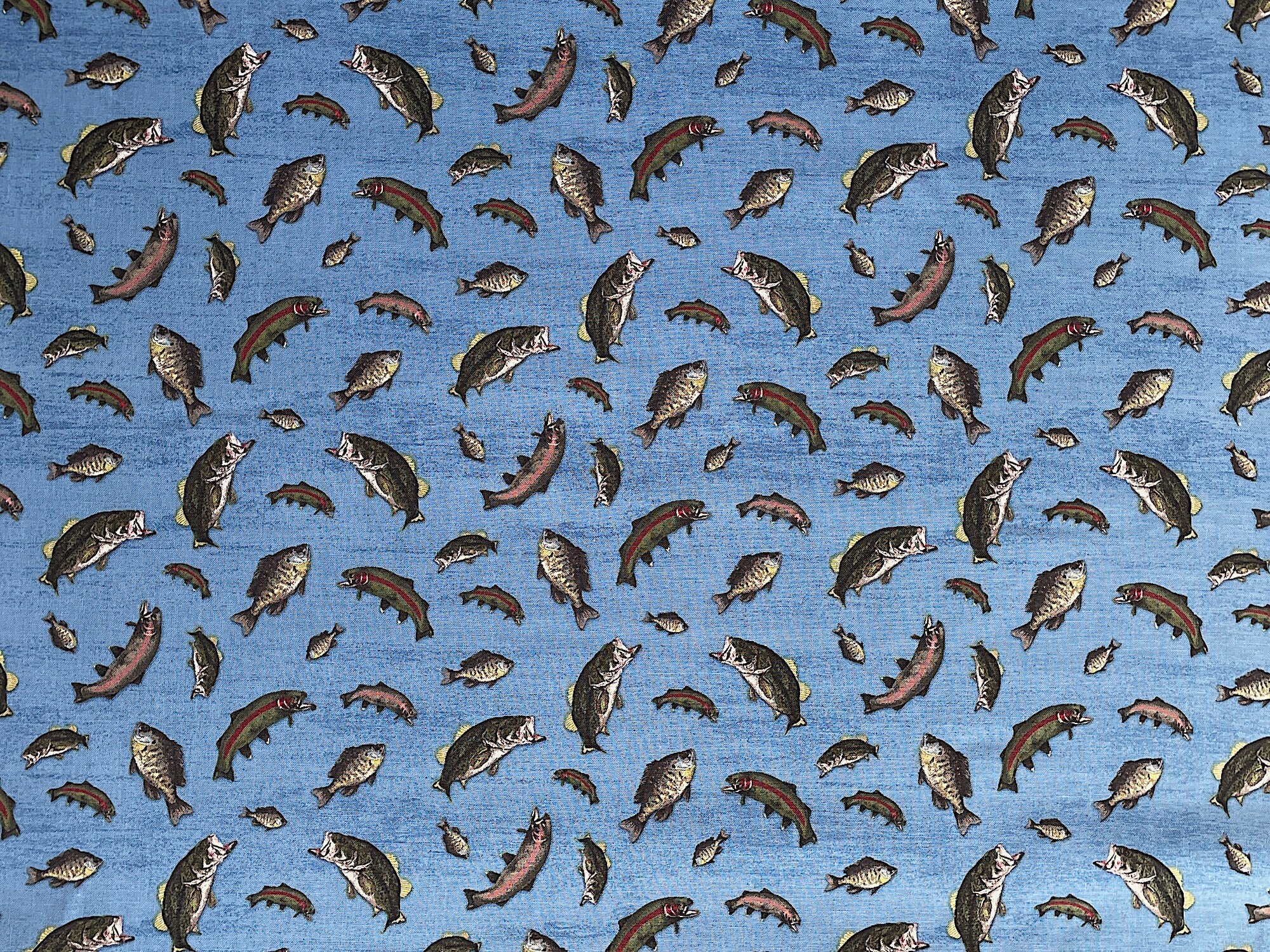 This fabric is part of the At the Lake collection from Riley Blake. This blue fabric is covered with fish
