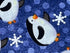 Close up of a penguin and a snowflake.