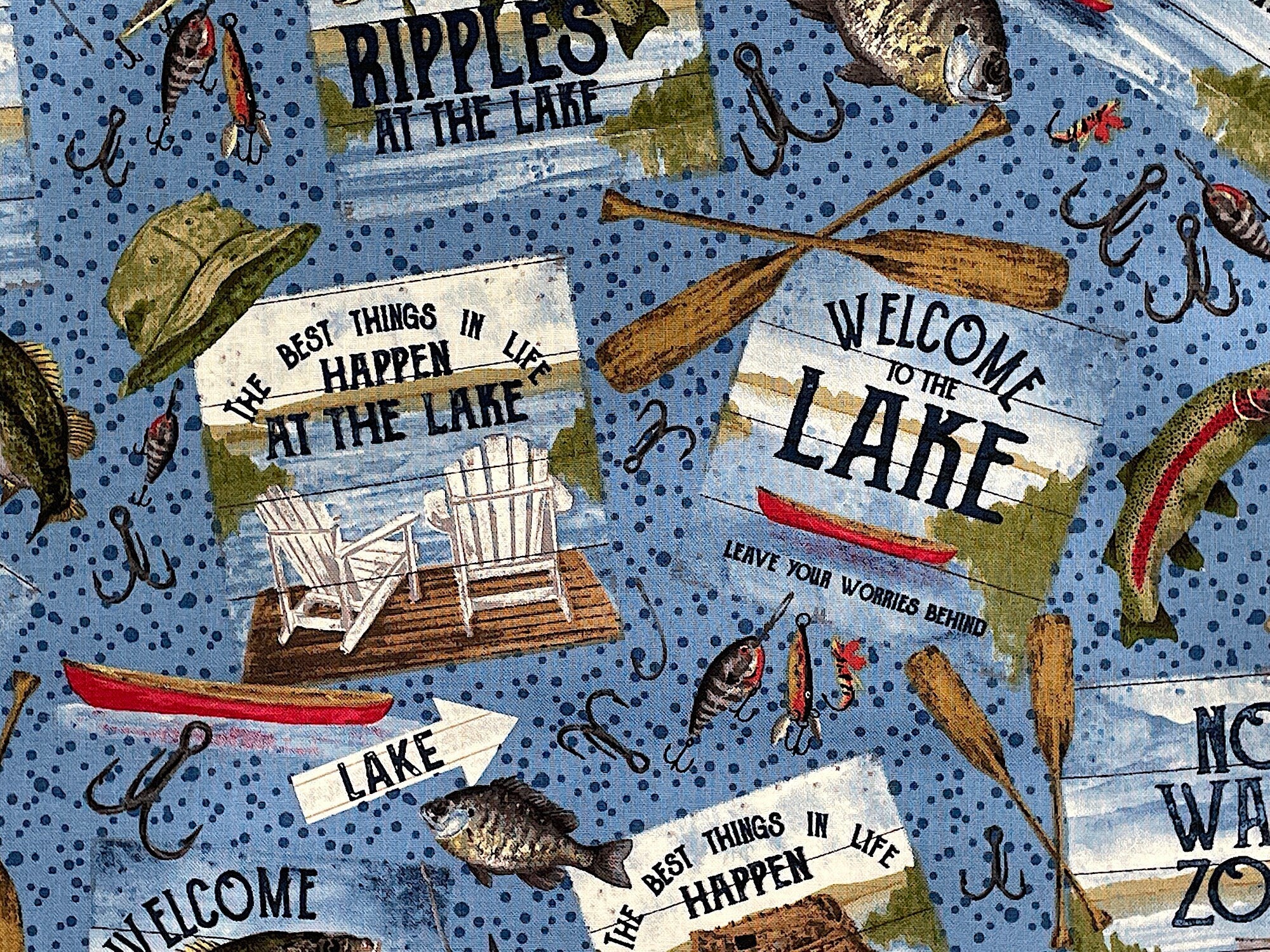 Close up of Welcome to the Lake leave your worries behind and The Best Things in life happen at the lake.