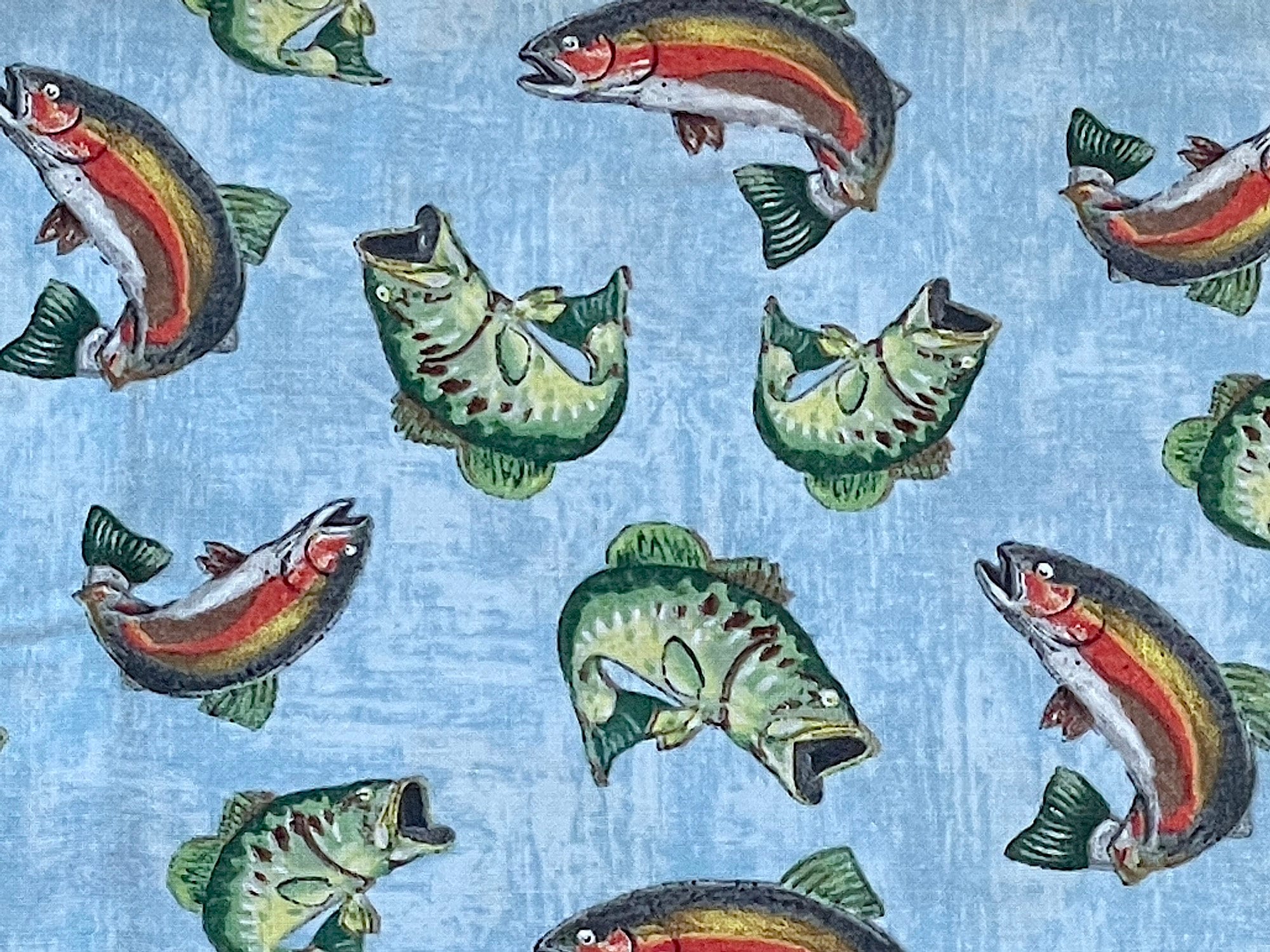 Lake Adventure - Salmon Fabric - Big Mouth Bass Fabric - Cotton Fabric - Quilting Fabric - FISH-22