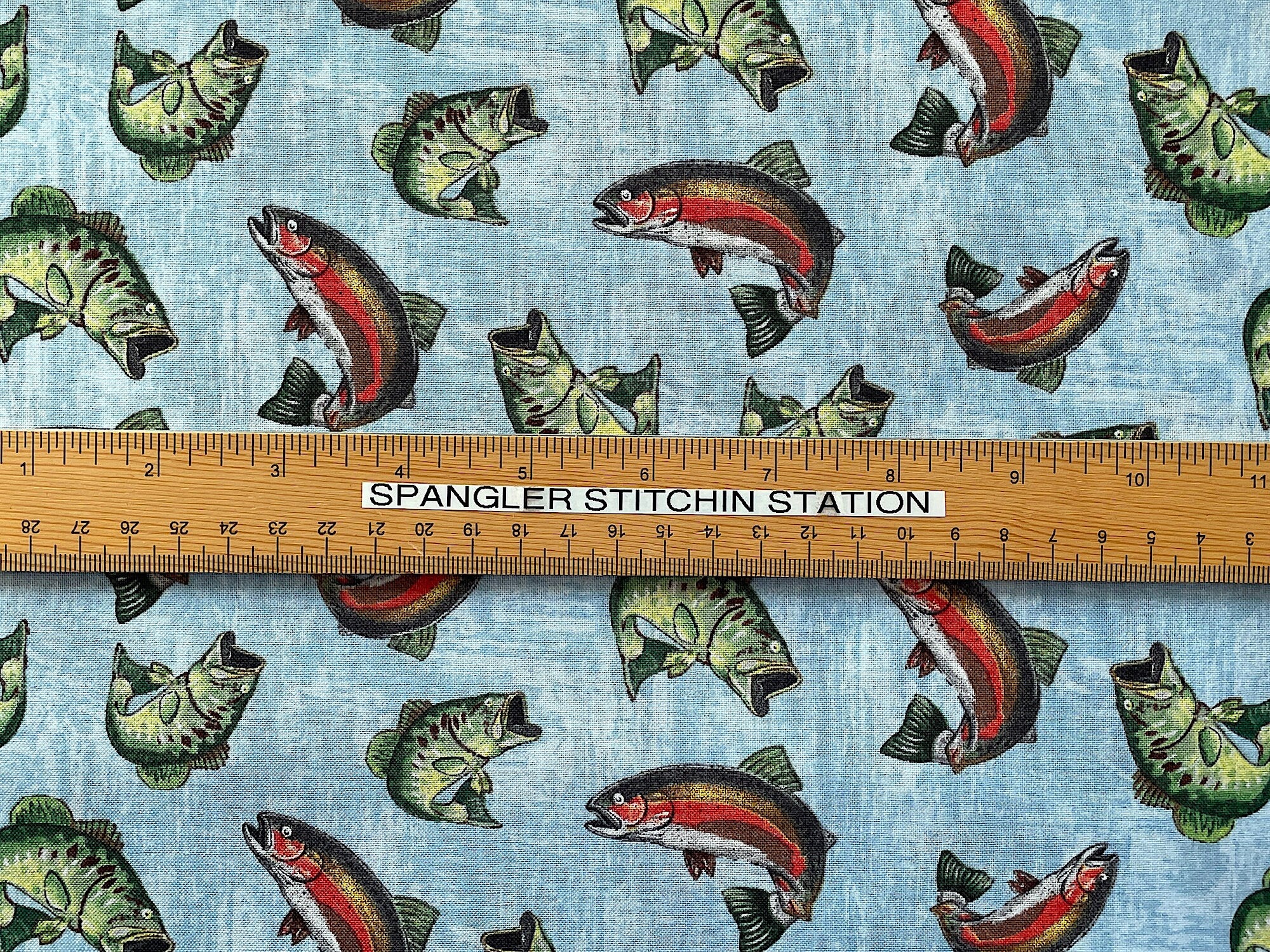 Lake Adventure - Salmon Fabric - Big Mouth Bass Fabric - Cotton Fabric - Quilting Fabric - FISH-22