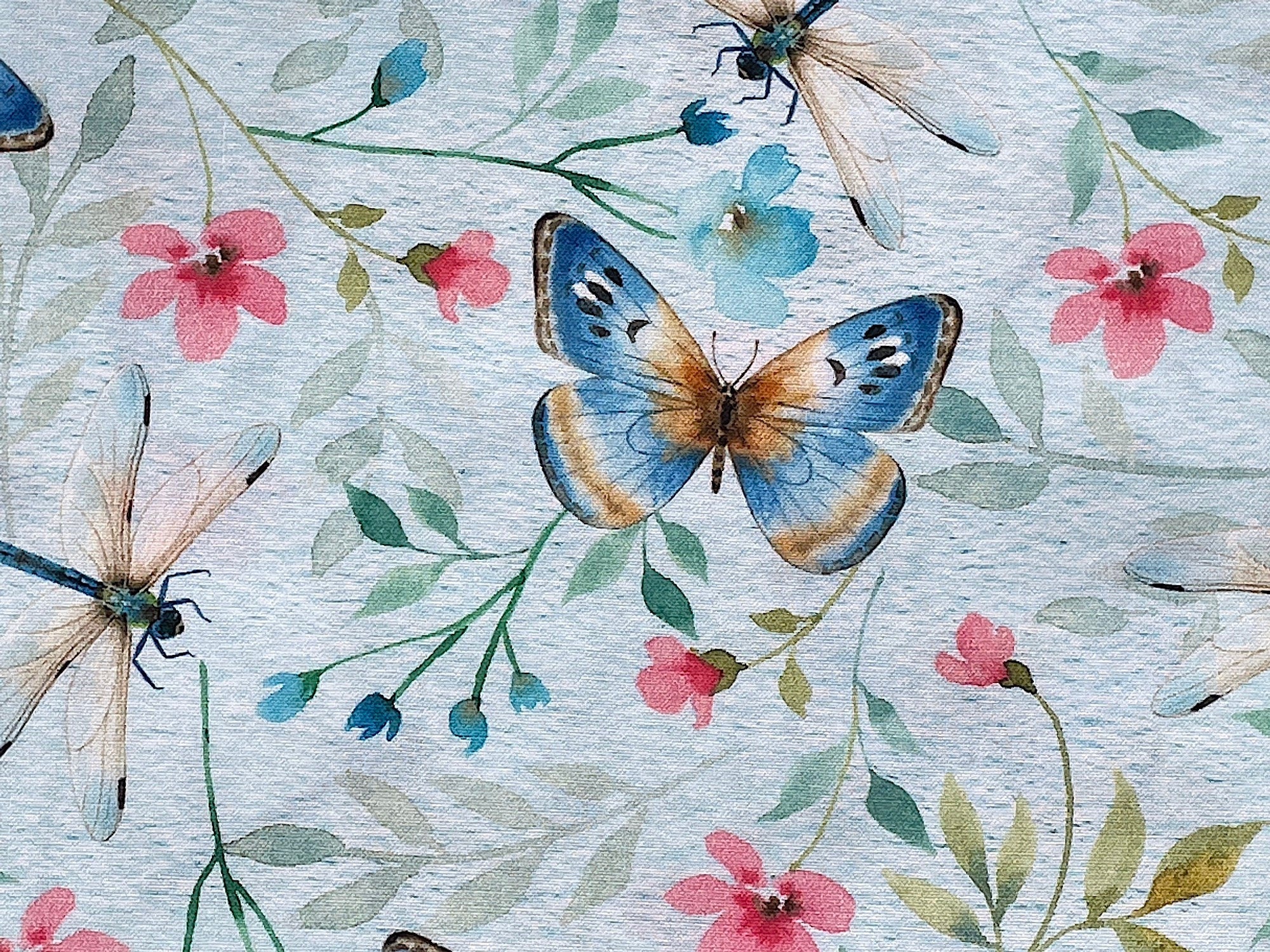 Butterflies and Wildflowers on a light blue background.