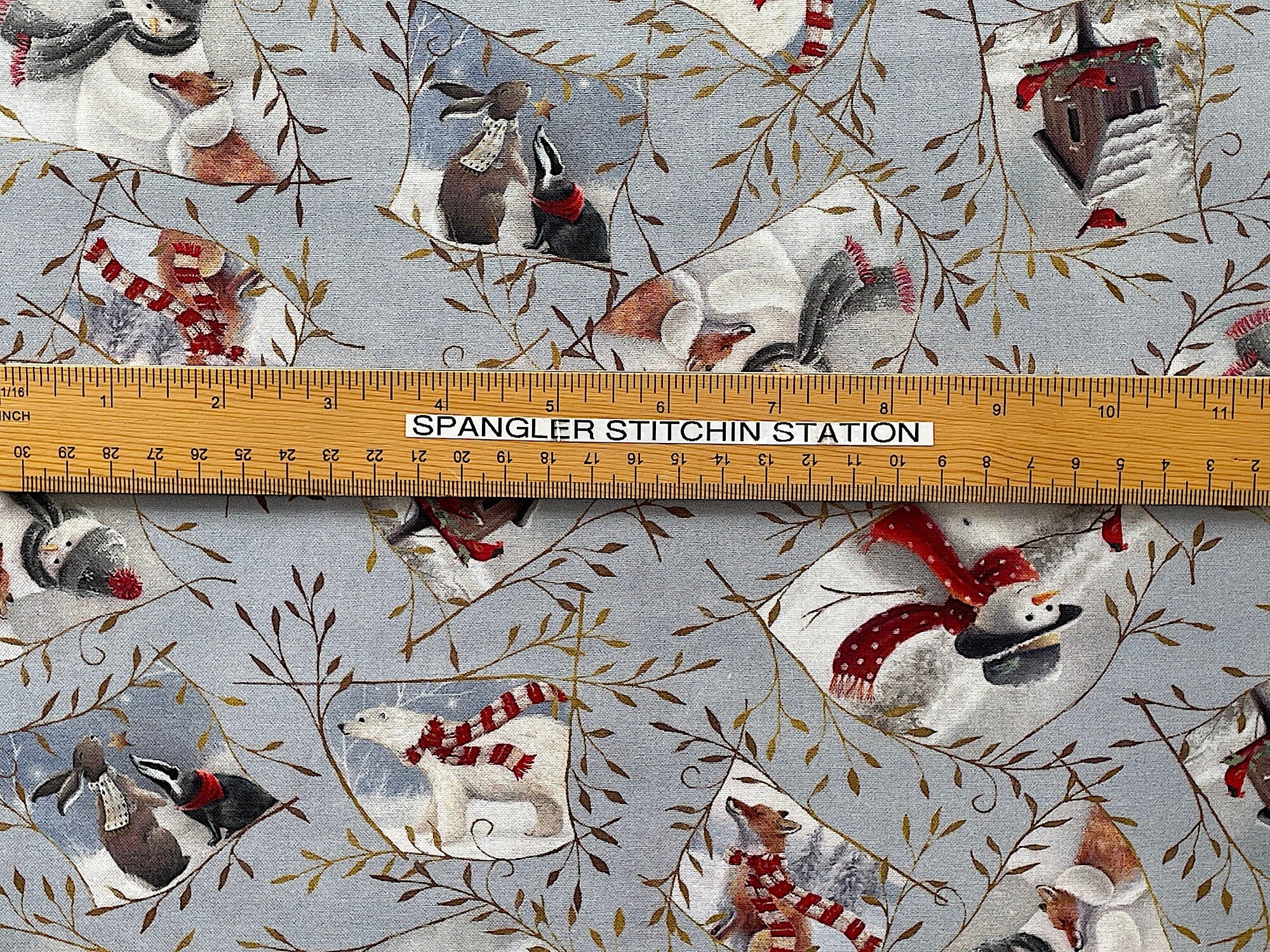 Woodland Buddies Patches Gray - Snowman Fabric - Cotton Fabric - QT Fabrics - ANMISC-48