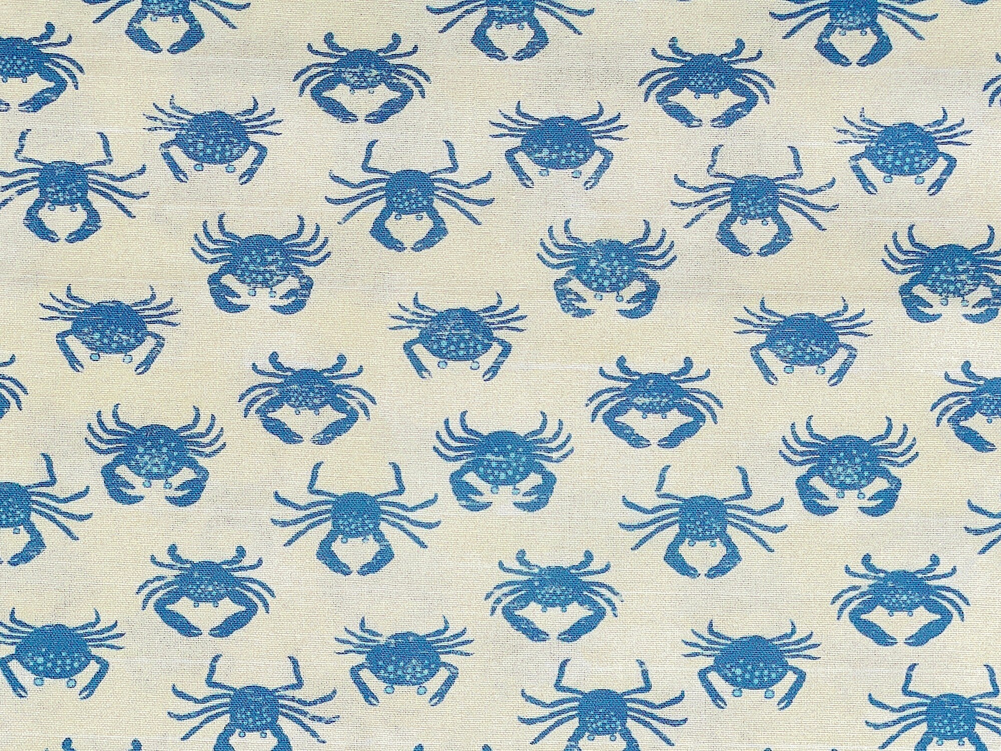 Close up of blue crabs on an ivory background.