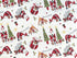This fabric is called Downward Deer and is covered with reindeer, Santa Claus, trees, presents and sayings. Santa standing on one foot by a Christmas tree that has presents by it. Santa can also be found by a reindeer in the downward deer position. He can also ben seen sitting on a sleigh. Some of the phrases are downward deer, Christmas tree and Bow.