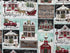 This fabric is called Home for the Holidays Patch. This holiday fabric is covered with buildings such as the Town Hall, Santa's House and a gazebo. There are also red trucks sleighs and trees throughout the fabric. Some of the phrases include Home for the Holidays, Good Tidings of Comfort and Joy and Old Fashioned Sleigh rides.