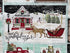 Close up of a horse pulling a sleigh in front of Santa's House.
