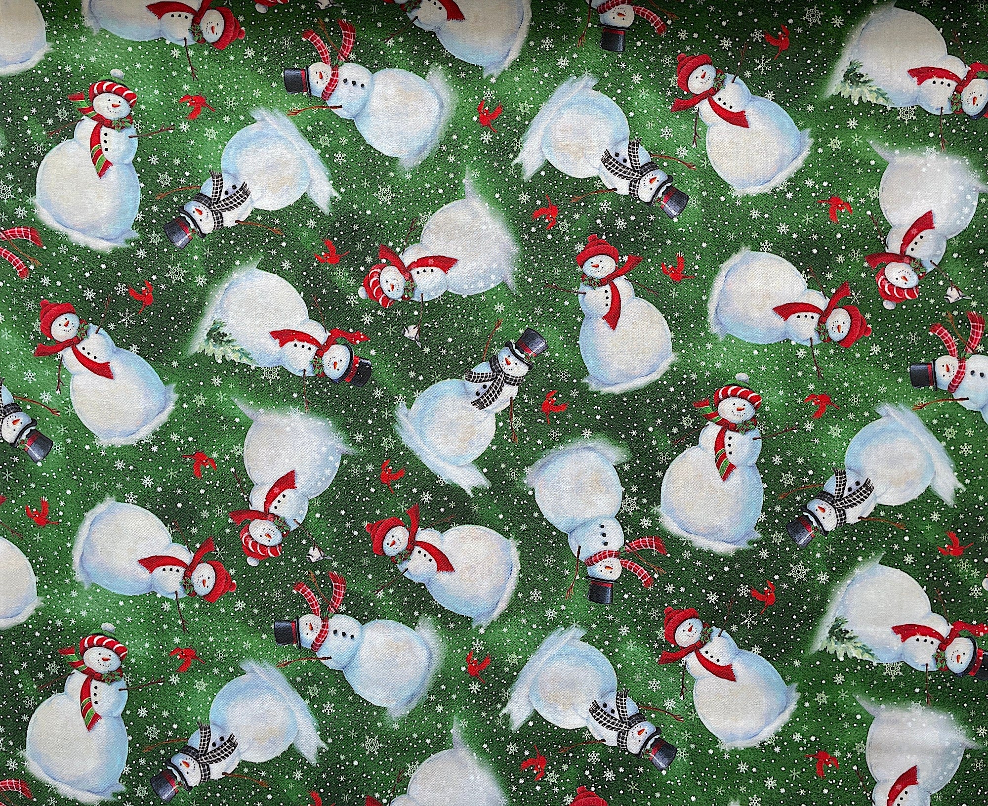Winter Greetings Snowman Toss Forest - Snowman Fabric - Christmas Fabric - Cotton Fabric - Quilting Fabric - XMAS-106