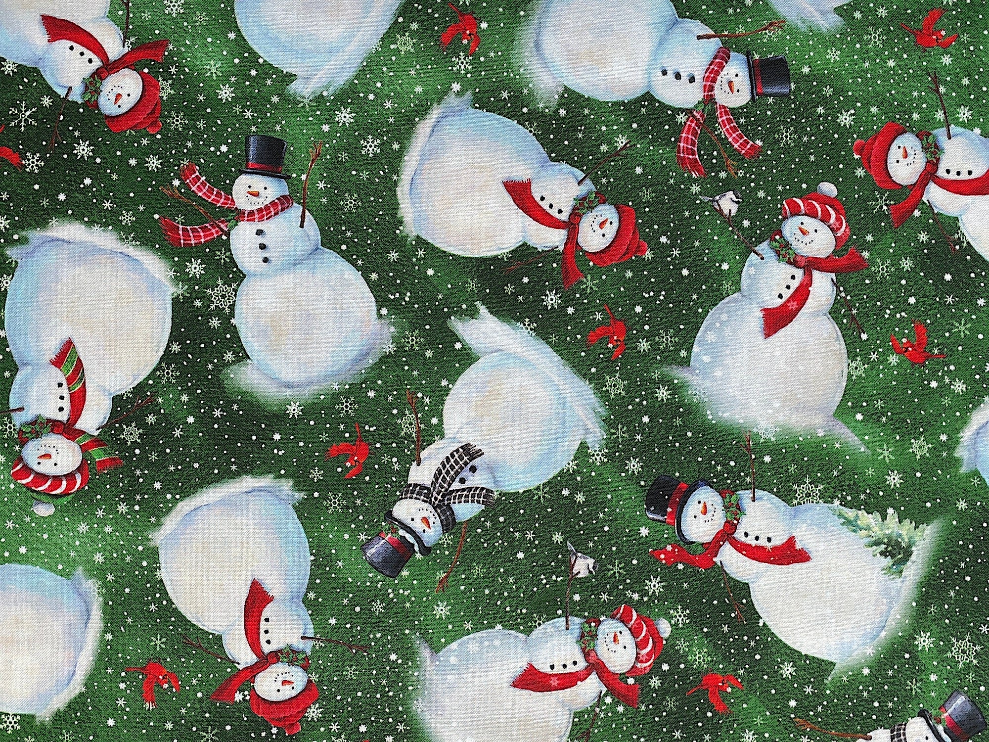 Winter Greetings Snowman Toss Forest - Snowman Fabric - Christmas Fabric - Cotton Fabric - Quilting Fabric - XMAS-106
