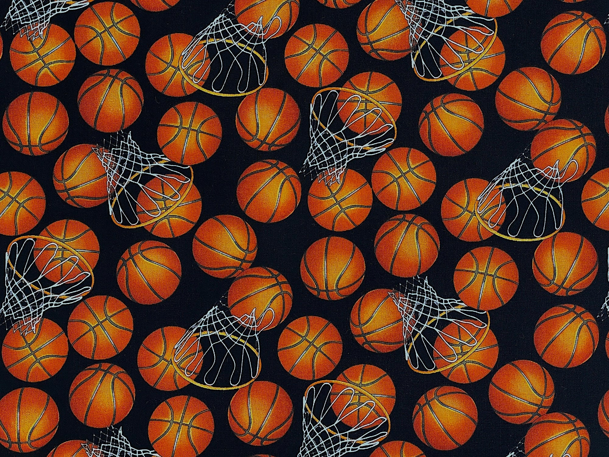 Basketballs and hoops on a black background.