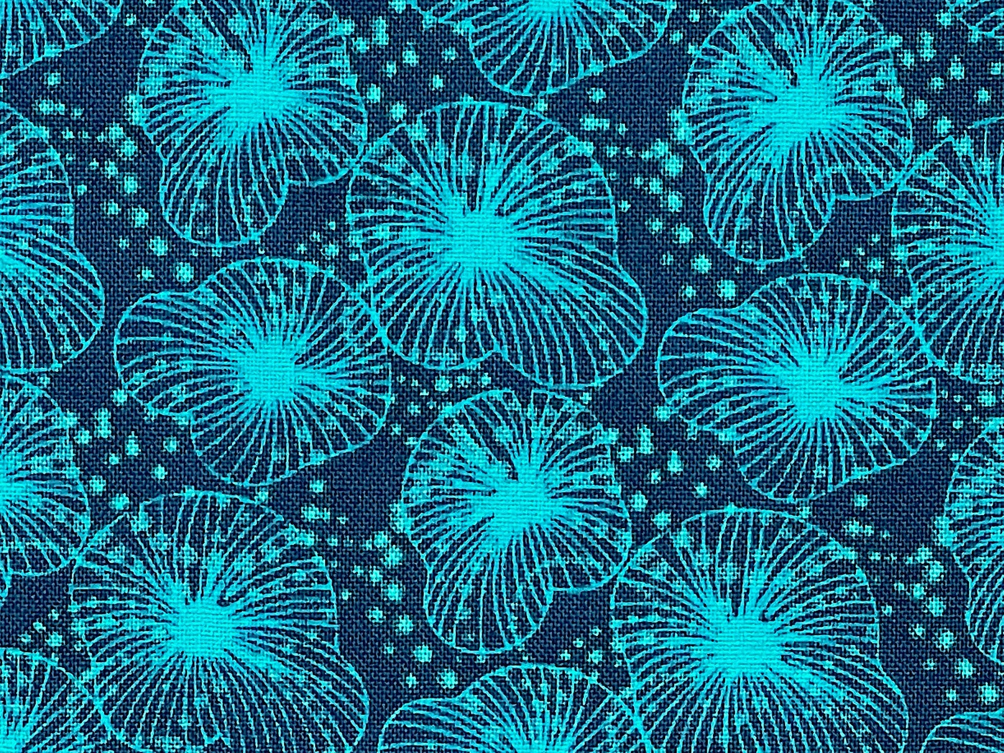 This fabric is part of the Koi Garden collection by Nancy Archer. This dark teal cotton fabric is covered with textured lily pads