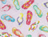 This fabric is part of the Fun In The sun collection. This pink fabric is covered with colorful flip flops