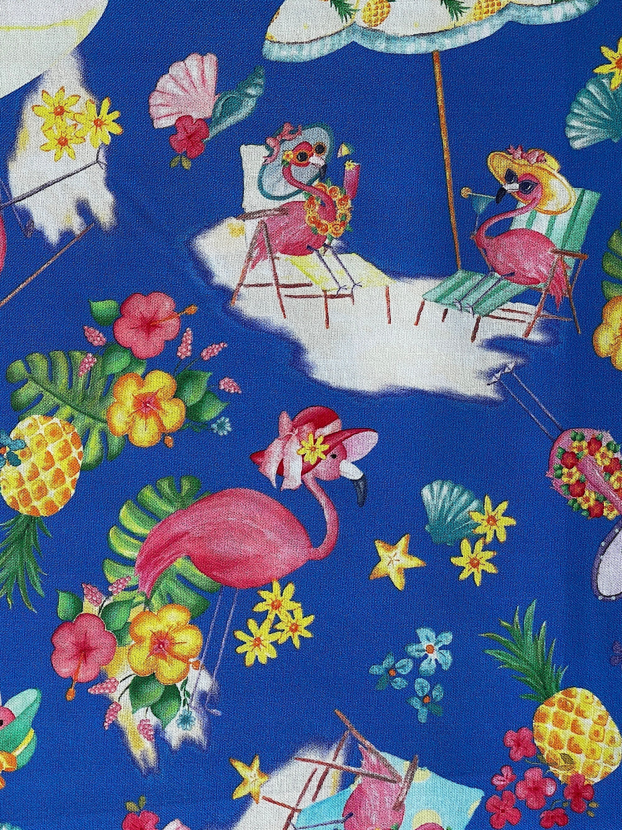 Close up of flamingoes, flowers and more.