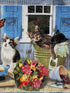 Close up of cats in a pail, flowers, butterflies and more.