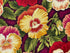 Close up of pansies that are yellow, red, orange and white.