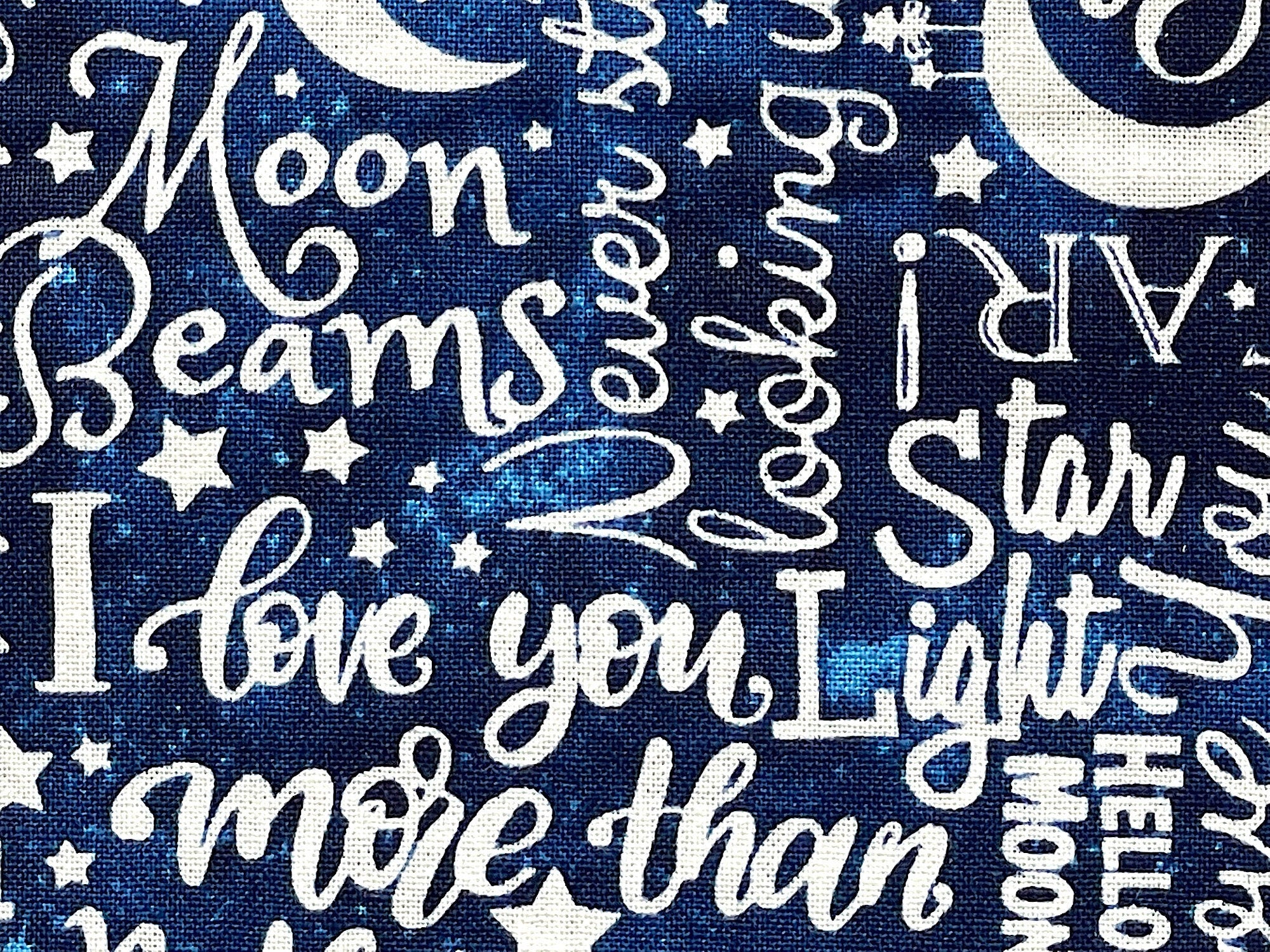 Close up of sayings such as moon beans, I love you and more.