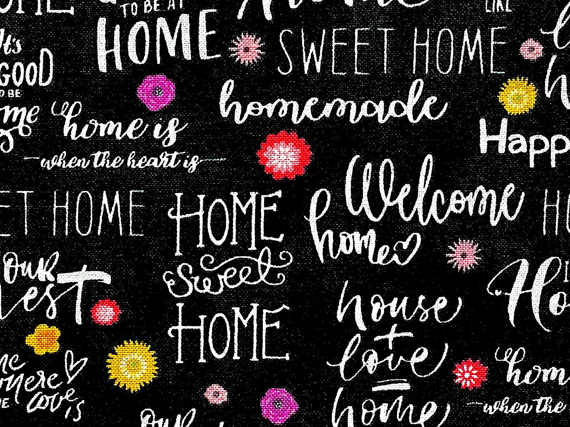 Close up of welcome home, homemade, sweet home and more.