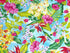 This Tropical flower fabric is part of the Tropical Escape collection by Kanvas Studio. This fabrics background has shades of blue and is covered with tropical flowers such as hibiscus and palm leaves.