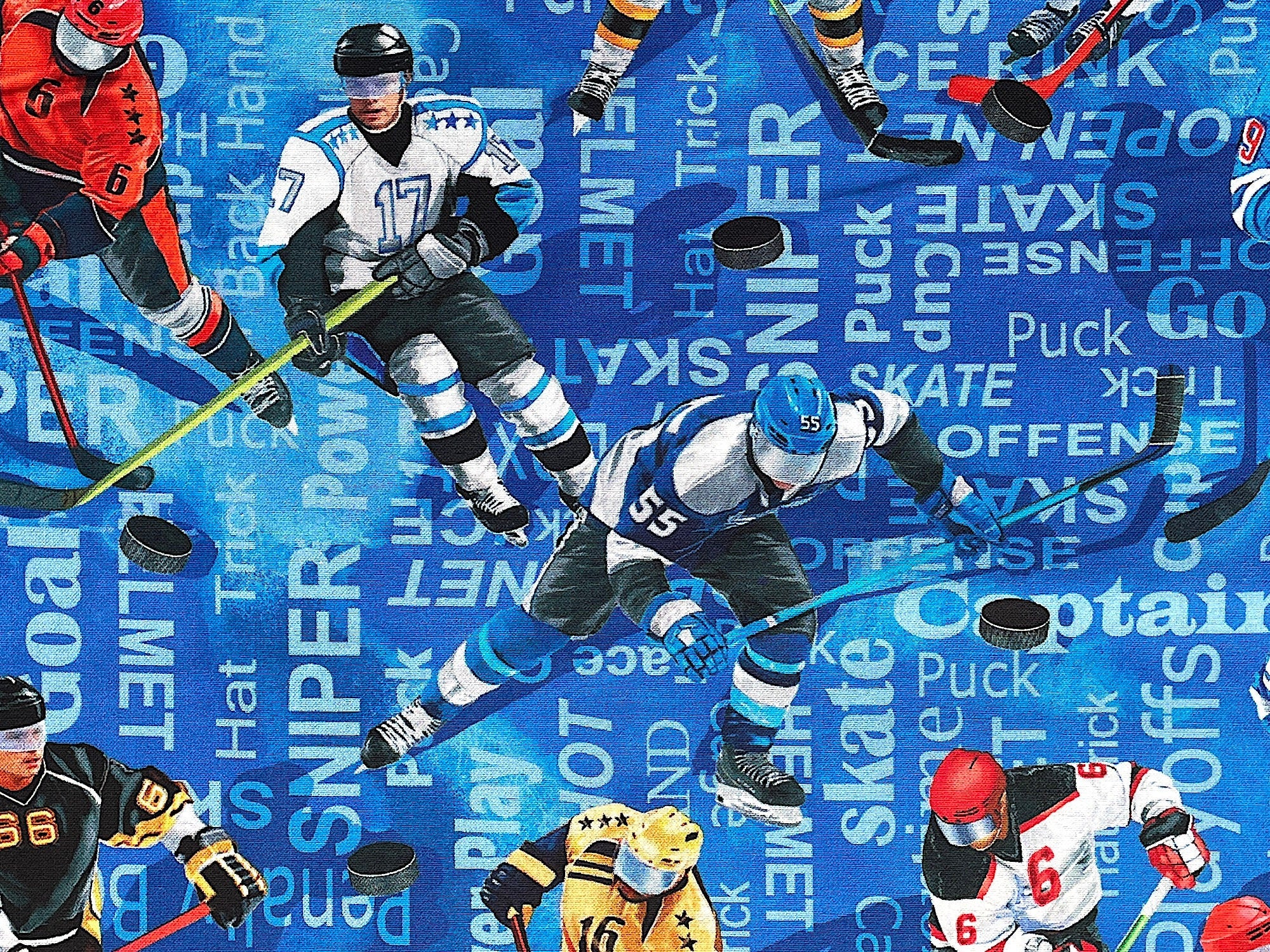 Close up of hockey players.