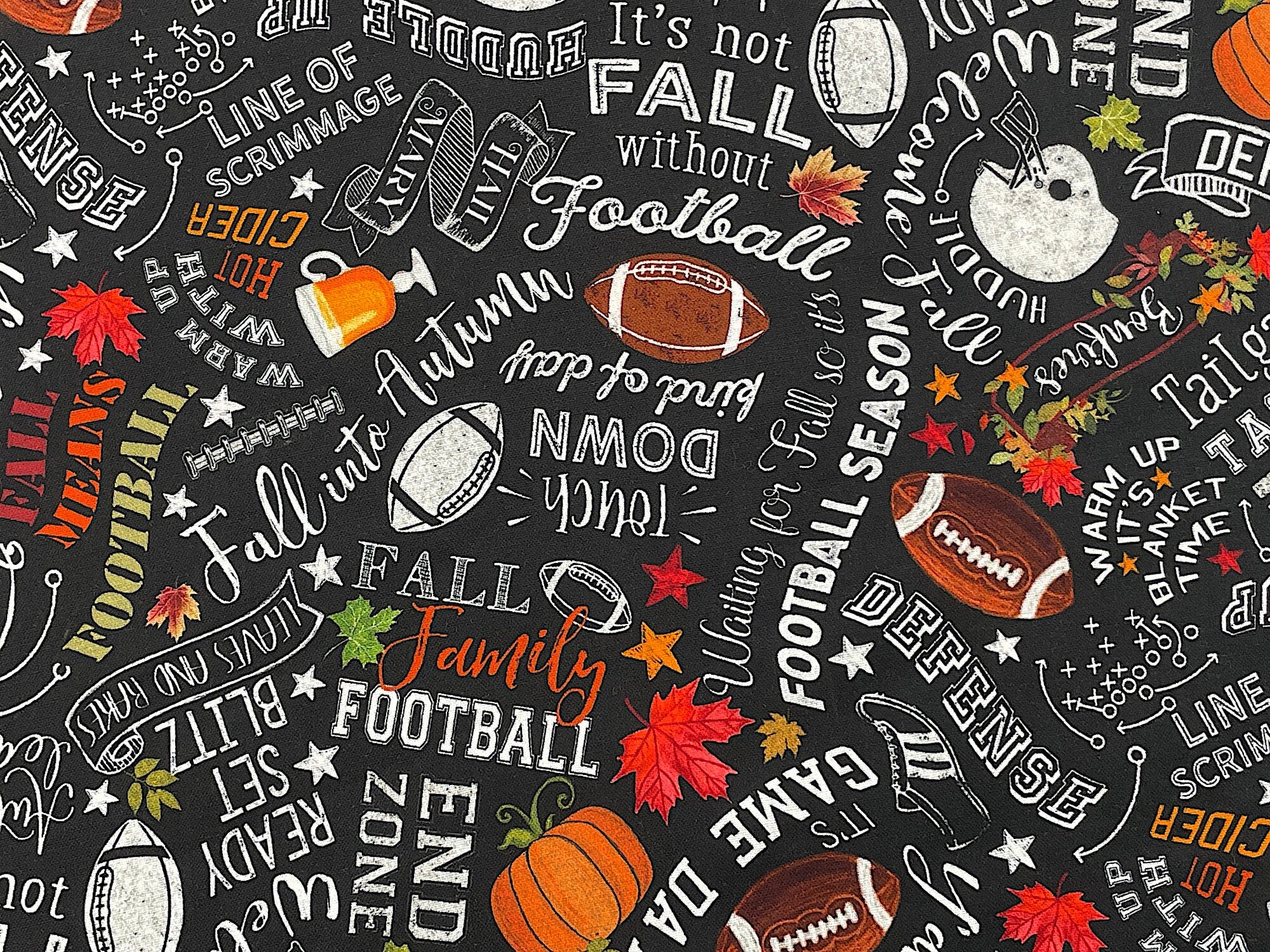 Close up of sayings such as fall, family, football, game day and more.