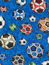 Close up of soccer balls on a blue background.