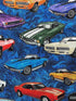 Close up of cars on a blue background.