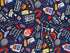 This blue cotton fabric is covered with barbecue items such as grills, coolers, turners and more. This fabric is also covered with sayings such as BBQ Zone, relish today ketchup tomorrow, don't flip out and more.