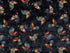 Black cotton fabric covered with chickens.